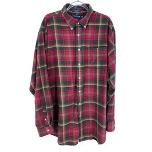 Daniel Cremieux Mens Red Olive Plaid ButtonFront Flannel Shirt 2XT Tall Classic